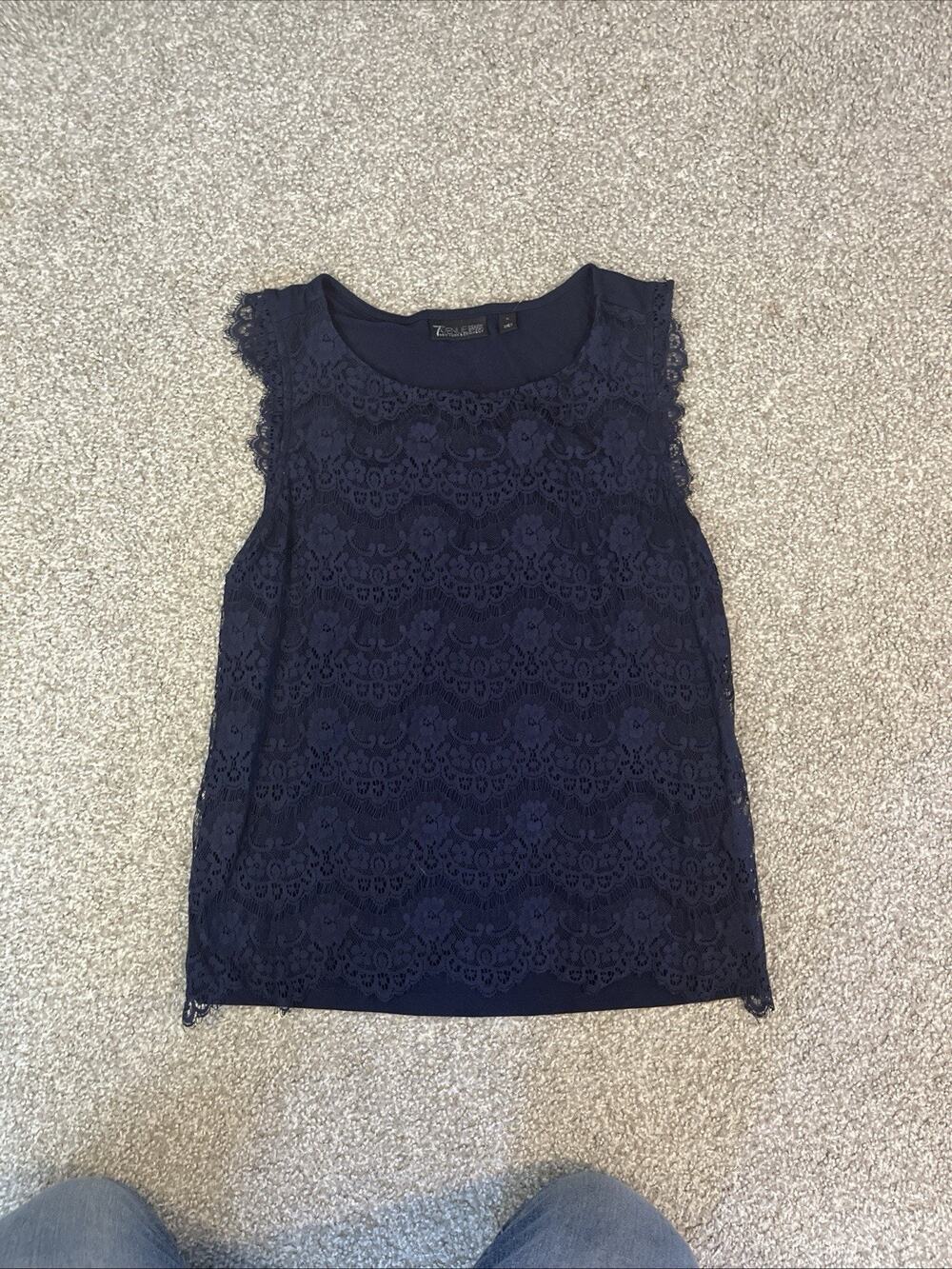 7th Avenue Design Studio Lace Tank Top Navy Blue Sleeveless Blouse Women’s M